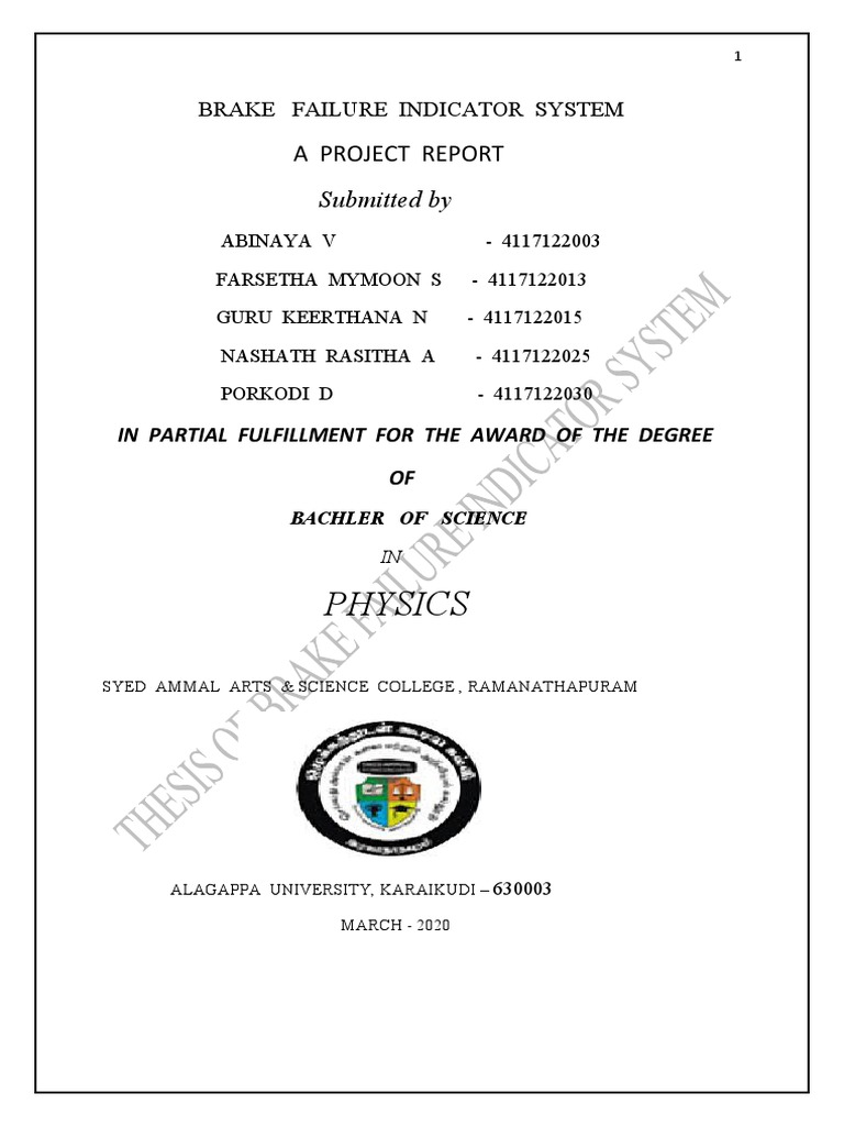 Project..... Thesis of Brake Failure Indicator System PDF Bipolar