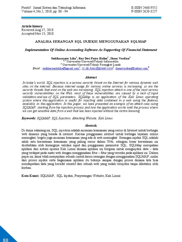 Analisa Serangan SQL Injeksi Menggunakan Sqlmap | PDF | Komputer