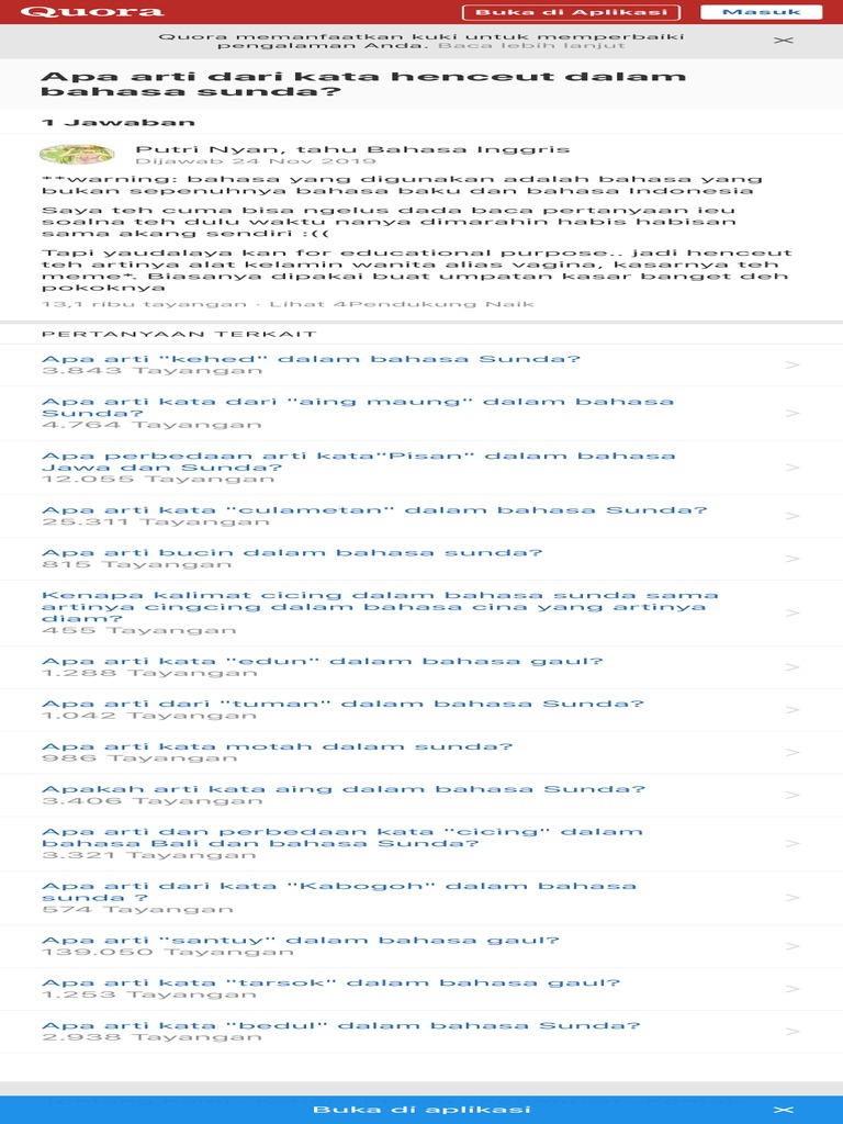 Apa Arti Dari Kata Henceut Dalam Bahasa Sunda Quora