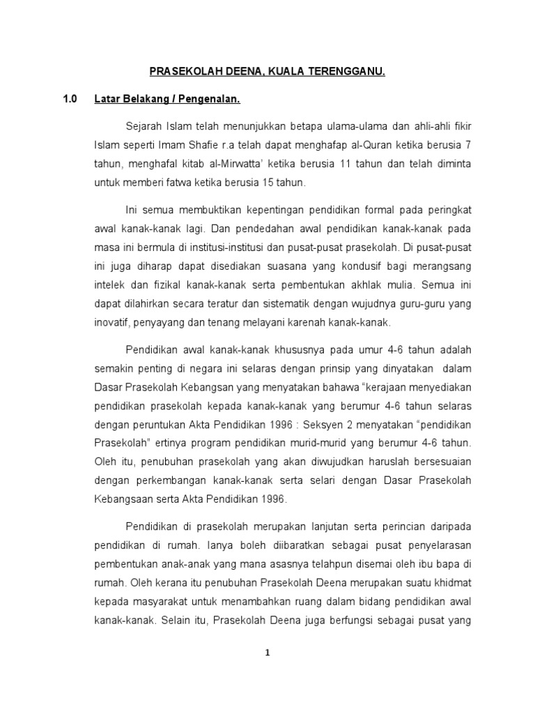 Contoh Tugasan Kertas Kerja Penubuhan Prasekolah Pdf
