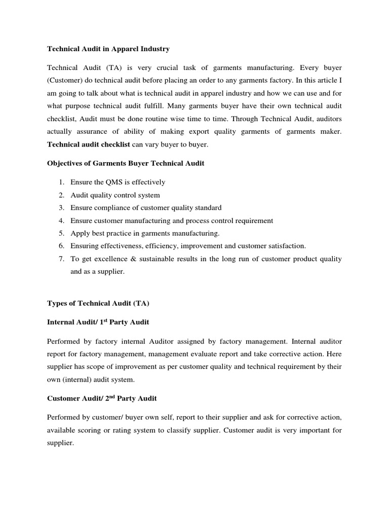 TECHNICAL AUDIT CHECKLIST GARMENT INDUSTRY visual data 5
