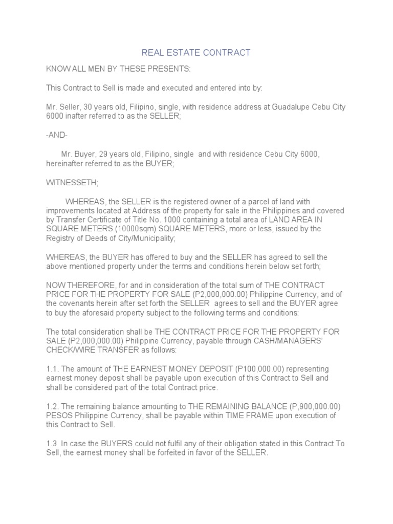 Real Estate Contract | PDF | Title (Property) | Sales