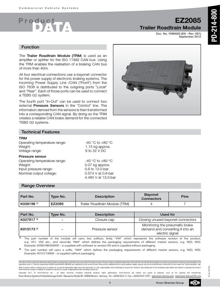 Trailer Roadtrain Module - Y095620-EN-001 | PDF | Power Supply ...