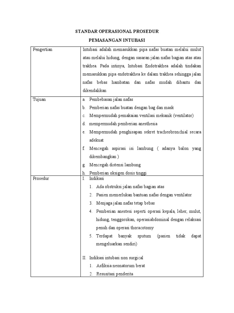SOP Pemasangan Intubasi | PDF