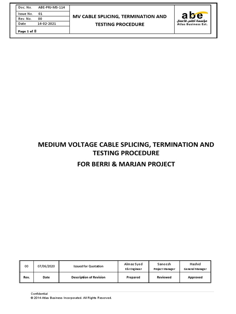 Procedure For MV Cable Termination and Testing Download Free PDF