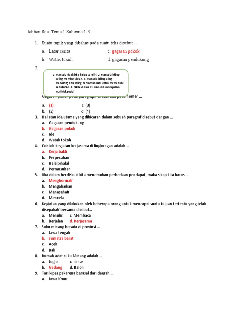 Latihan Soal Tema 1 Subtema 1 Pdf