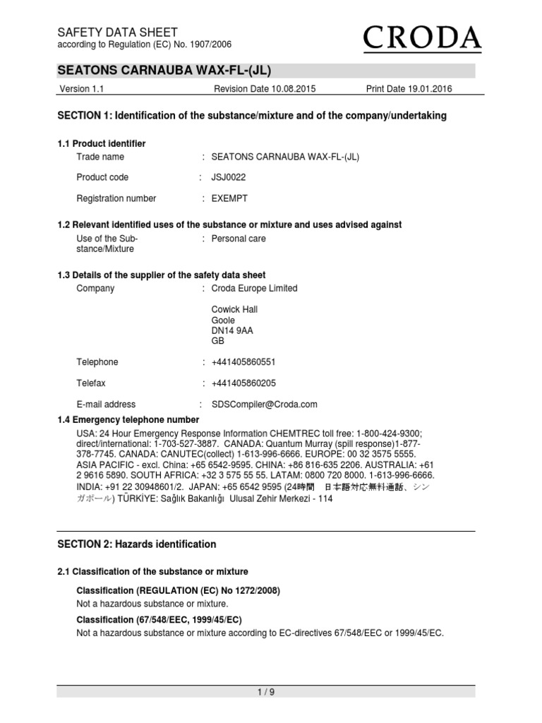 MSDS Carnauba Wax PDF Toxicity Solubility