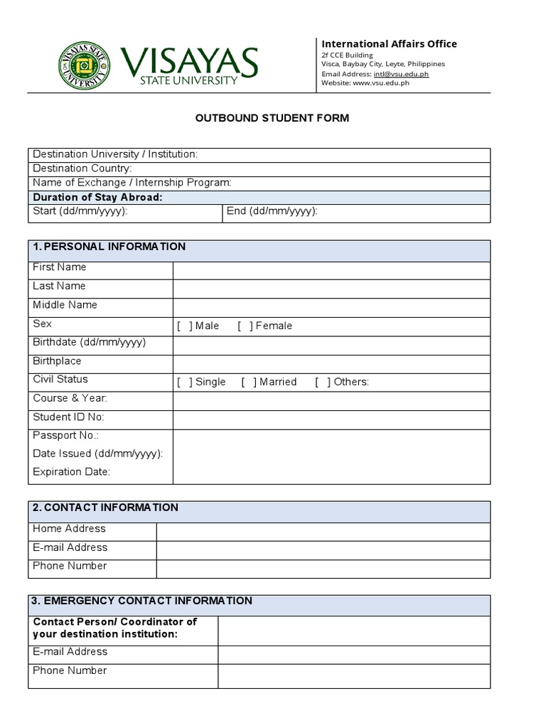 Outbound Student Form | PDF | Government And Personhood | Business