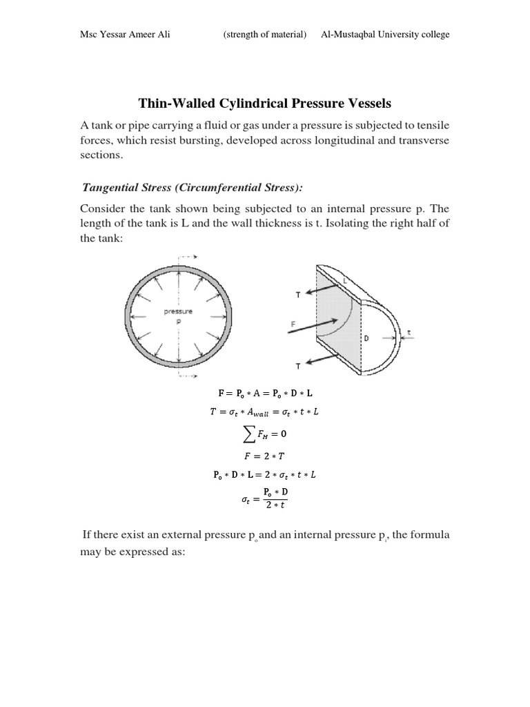 Thin Walled Cylindrical Vessels | PDF | Strength Of Materials | Stress ...
