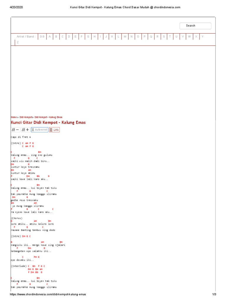 Kunci Gitar Didi Kempot Kalung Emas Chord Dasar Mudah Pdf