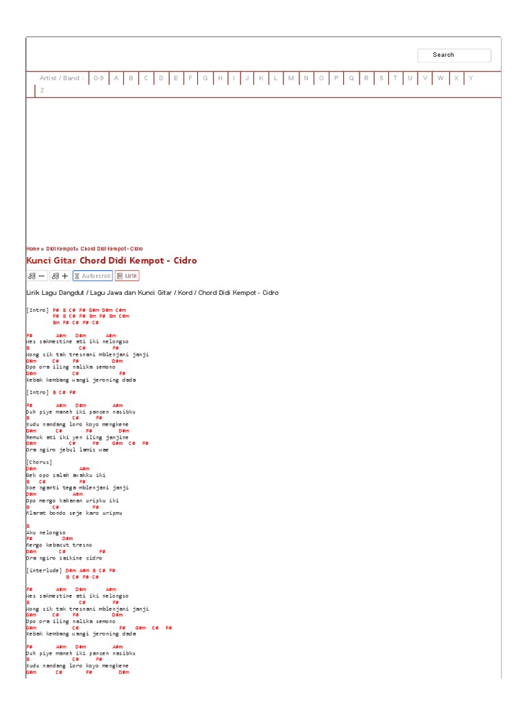 Kunci Gitar Chord Didi Kempot Cidro Chord Dasar Mudah Chordindonesia Com