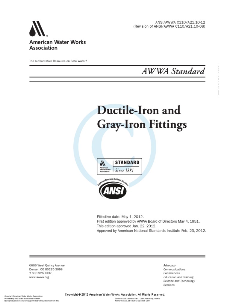 Awwa C110 A21.10 | PDF | Gas Technologies | Mechanical Engineering