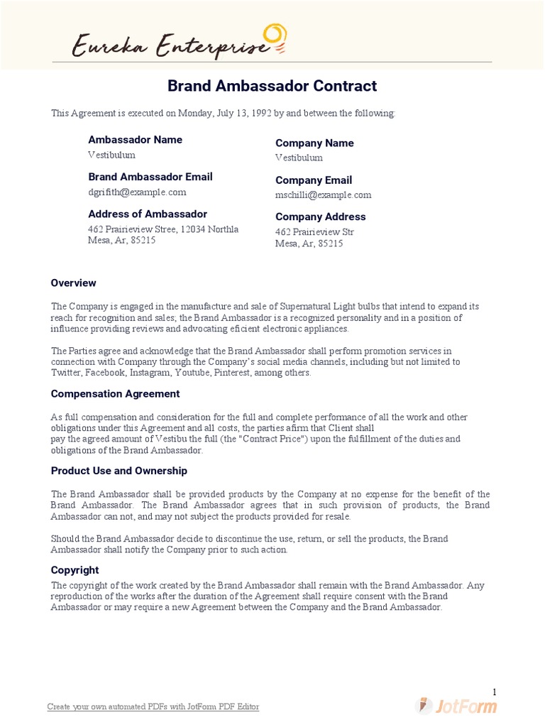 Brand Ambassador Contract Template | PDF | Confidentiality | Brand