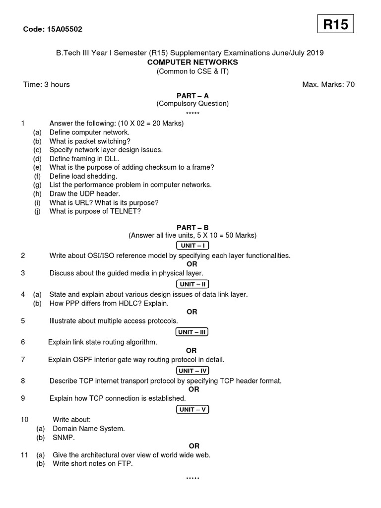B.Tech Computer Networks Exam | PDF | Networking Standards | Osi Model