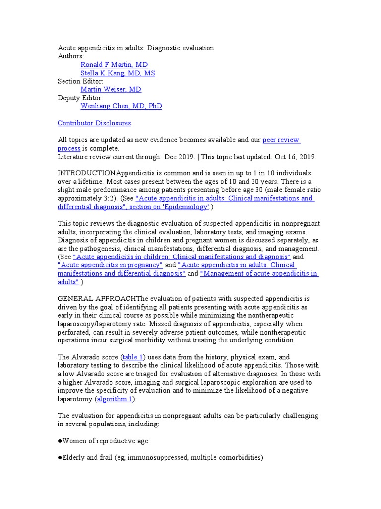 Acute Appendicitis in Adults Diagnostic Evaluation | PDF | Ct Scan ...