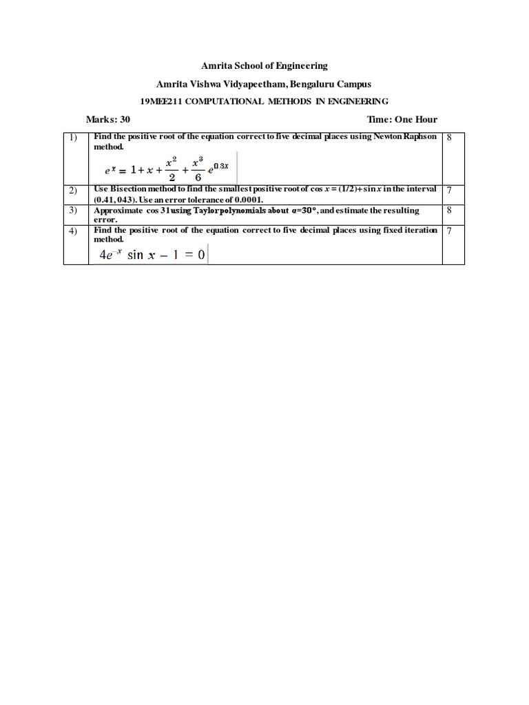Engineering Computational Methods Exam | PDF
