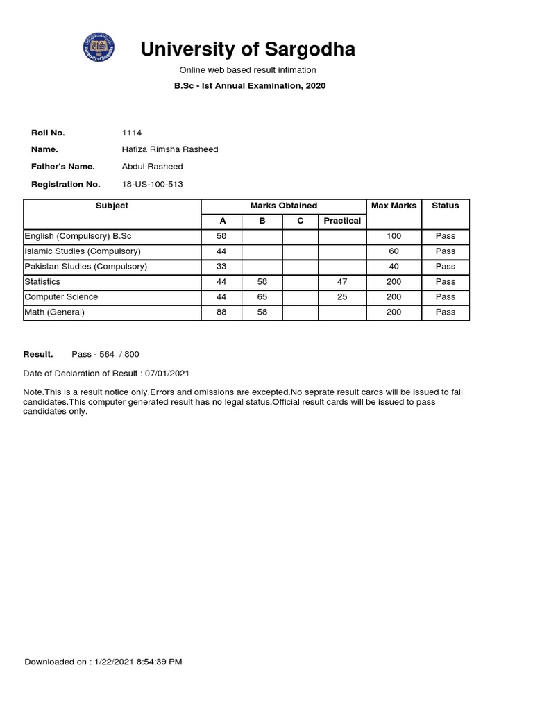Ist Annual Examination, 2020Composit1114DetailMarkSheet | PDF