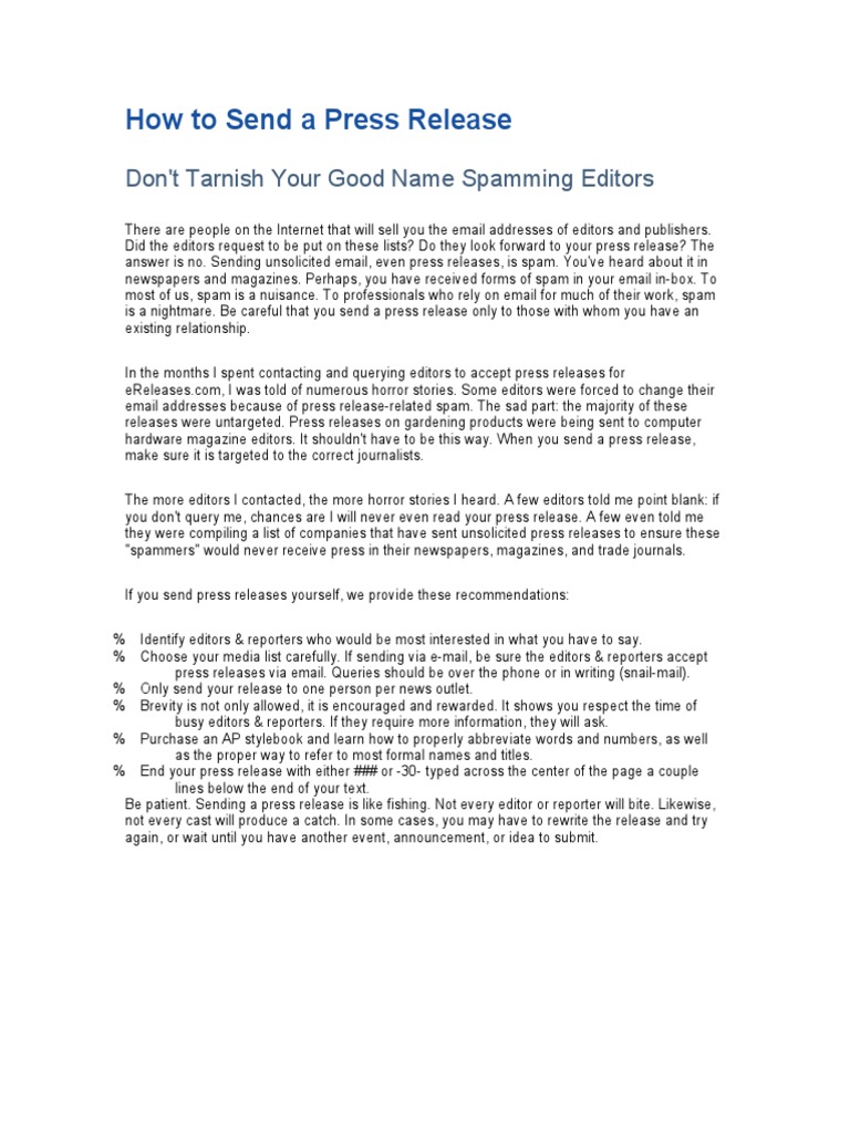 How and Why To Send A Press Release | PDF | Email Spam | Press Release