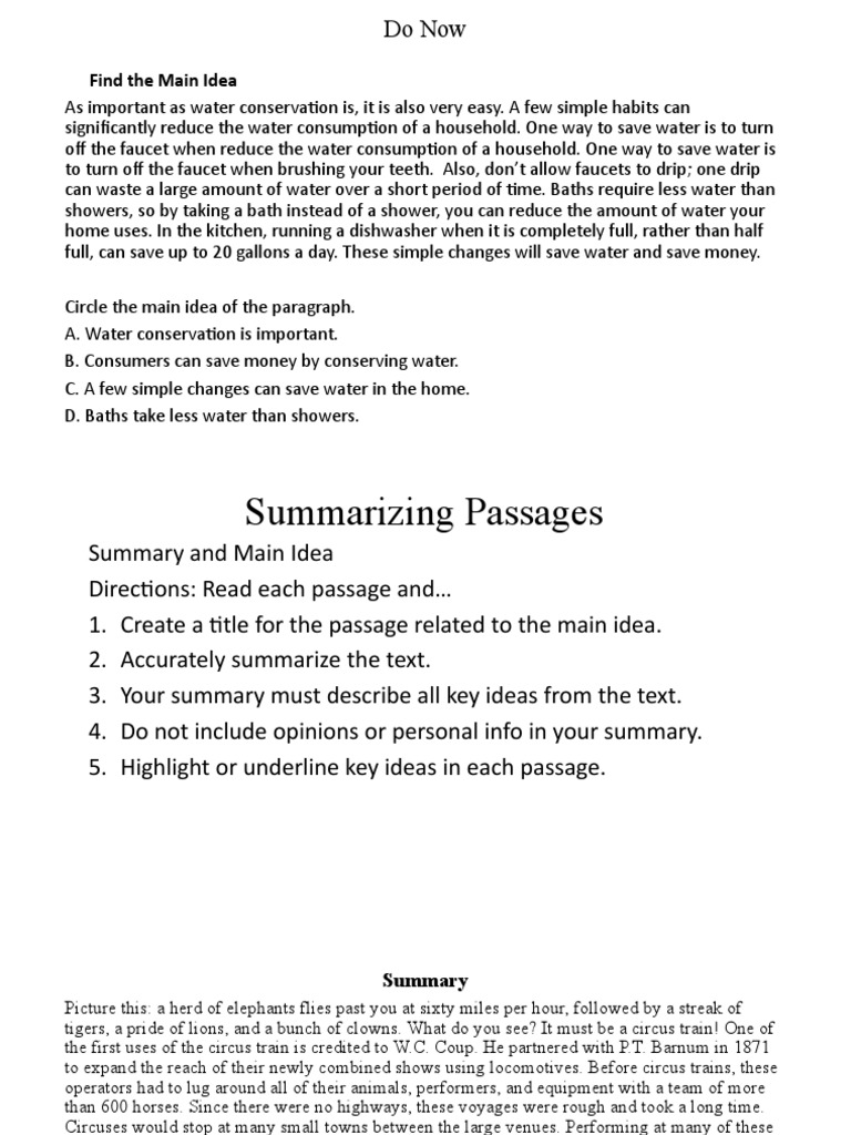 4 23 19 Summarizing Passages | PDF | Exhibitions | Circus