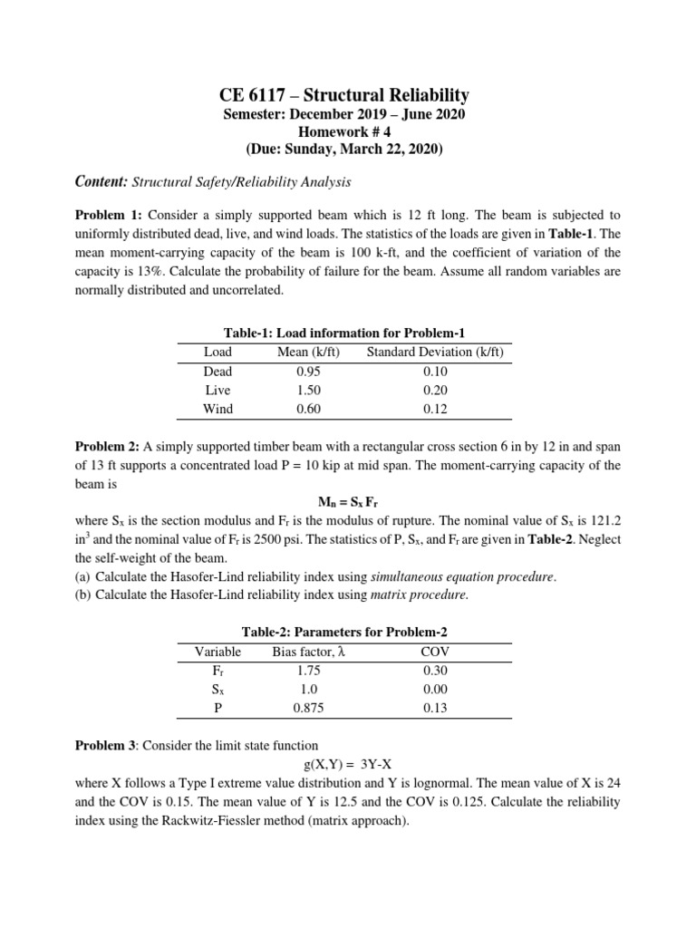 Structural Reliability Analysis Homework | PDF