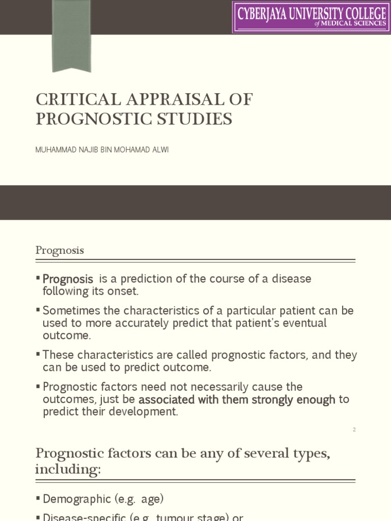 Critical Appraisal of Prognostic Studies | PDF | Relative Risk | Odds Ratio