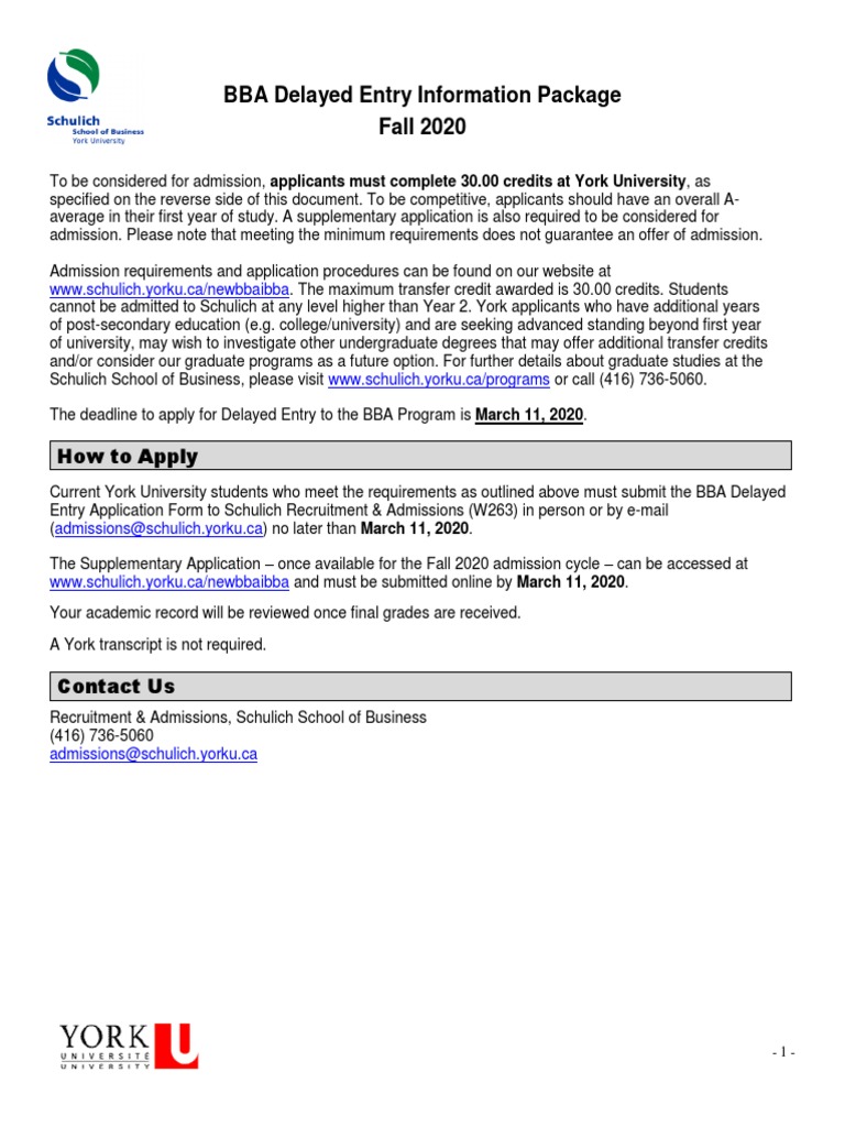 BBA Delayed Entry Information Package Fall 2020: How To Apply | PDF ...