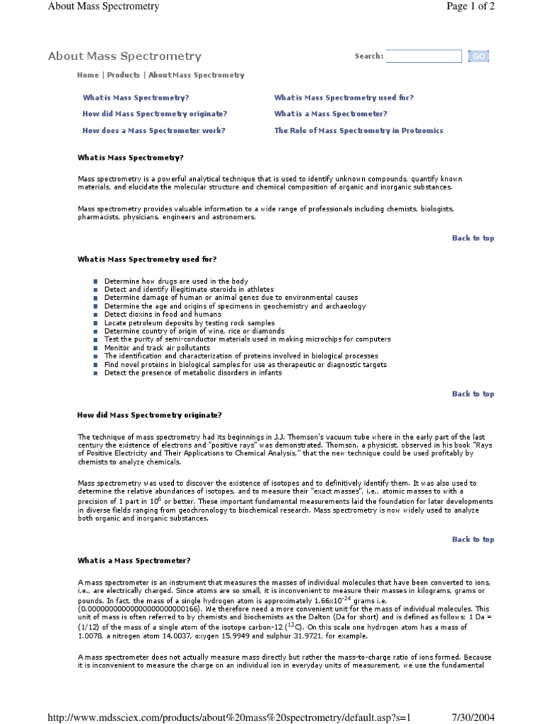 Mass Spectrometry Overview | PDF | Mass Spectrometry | Atomic Physics