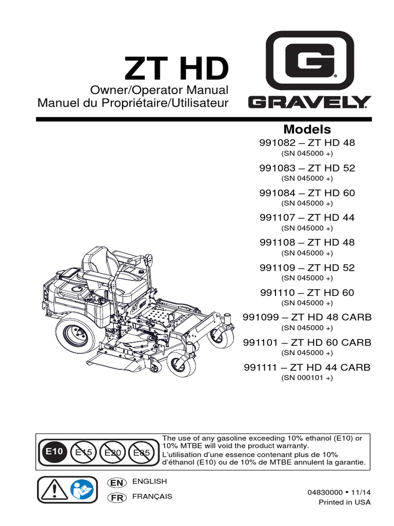 Gravely ZT48HD Owners Manual (04830000 ENG) PDF Machines