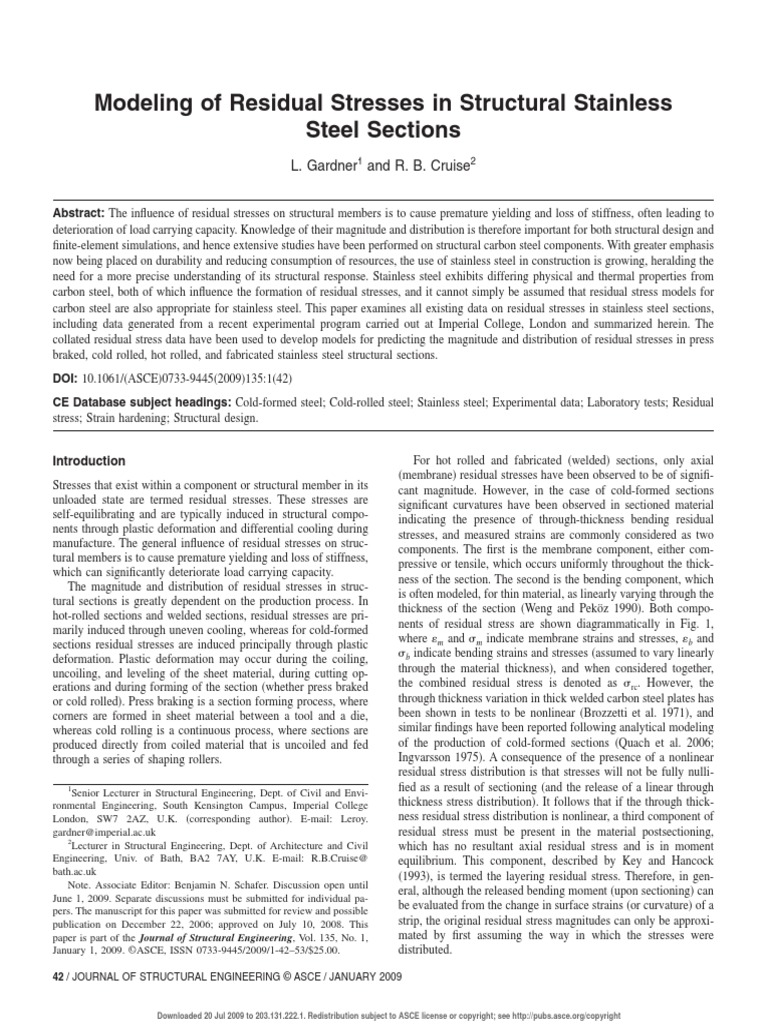 Modeling of Residual Stresses in Structural Stainless Steel Sections ...
