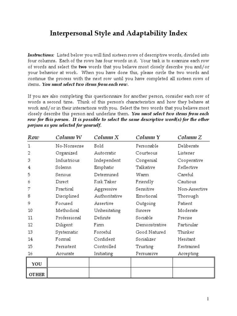 Interpersonal Style Assessment Guide | PDF | Interpersonal ...
