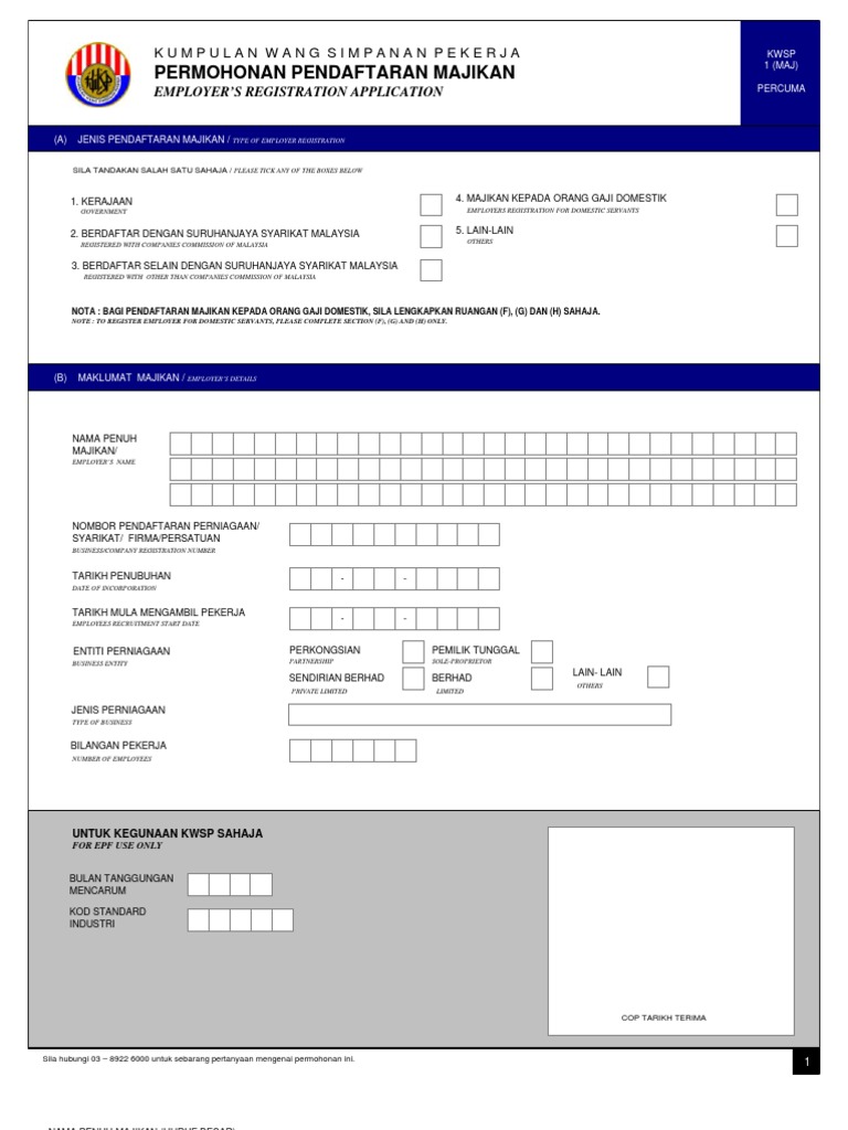 Kwsp 1 Borang Pendaftaran Majikan Pindaan 010909 Pdf