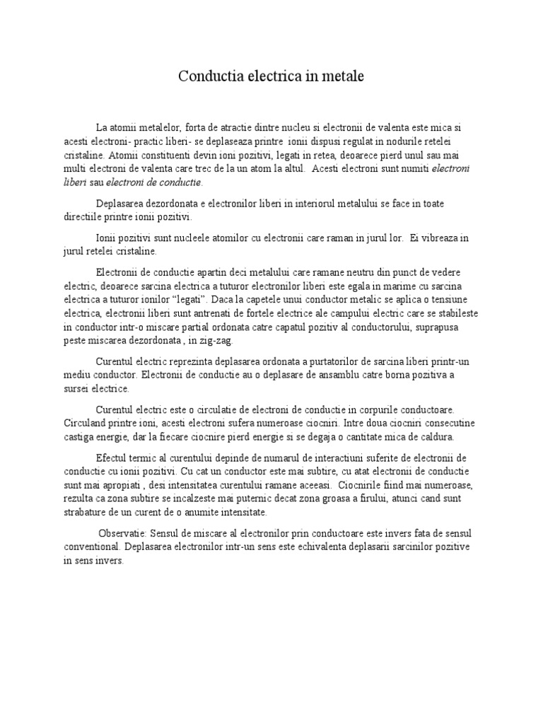 Conductia Electrica in Metale | PDF