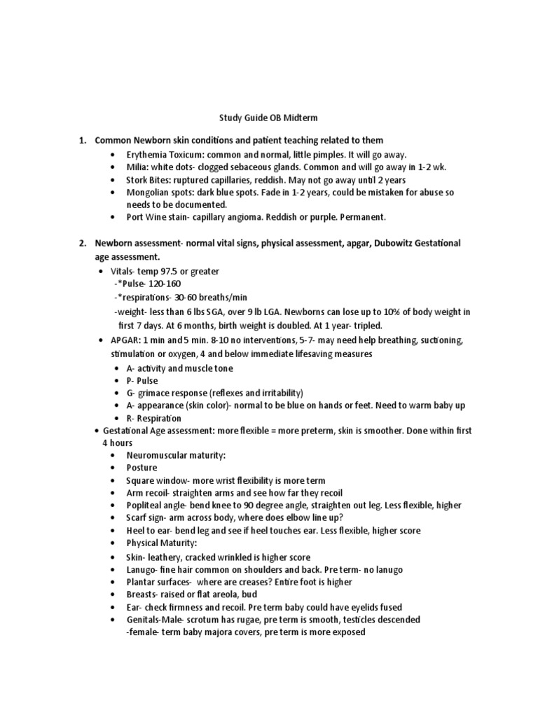 Study Guide OB Midterm | PDF | Breast Milk | Childbirth