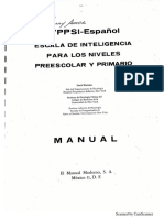 Manual WPPSI en Español, Escala de Inteligencia para Los Niveles Preescolar y Primario