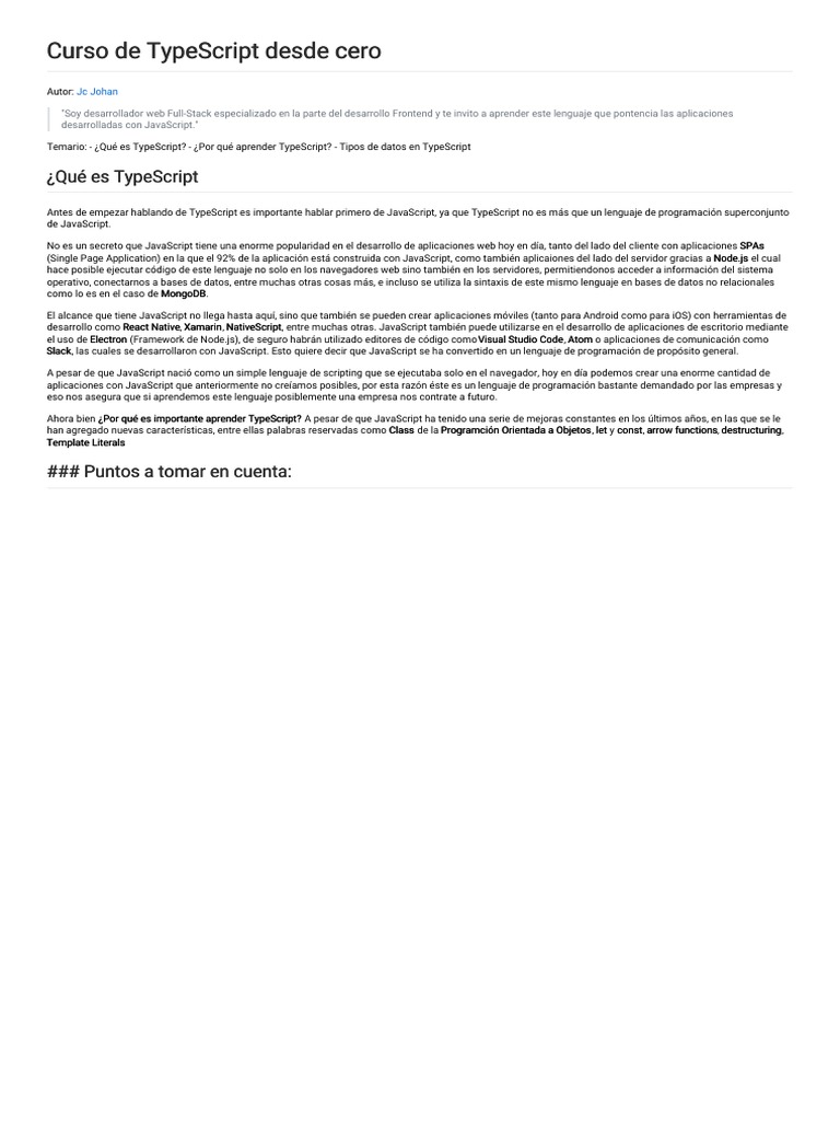 Curso de TypeScript desde cero | PDF | Script Java | Software de la ...