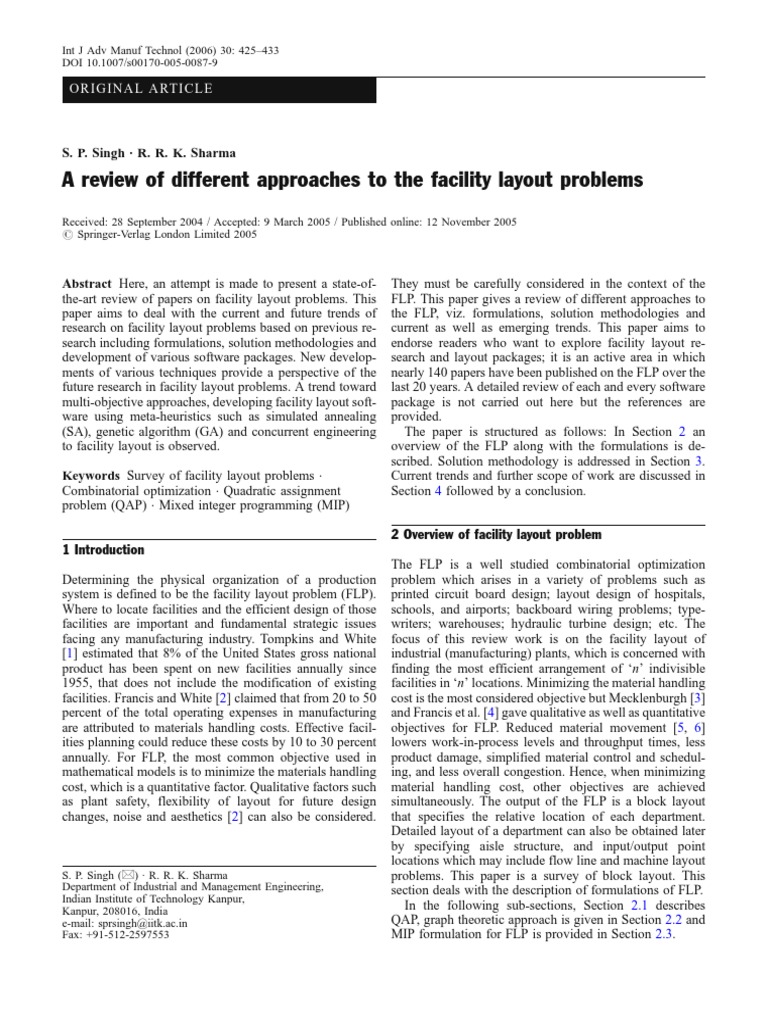 Review of Facility Layout Approaches | PDF | Mathematical Optimization ...