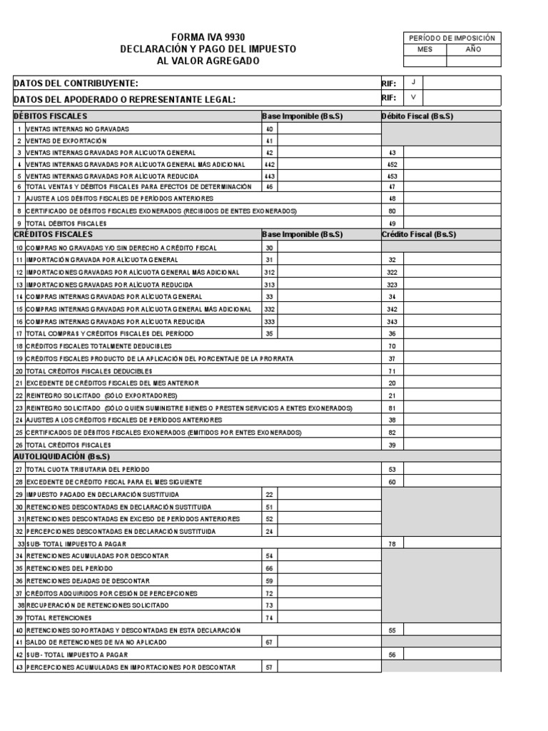 Formulario IVA 9930: Declaración y Pago | PDF | Impuesto al valor ...