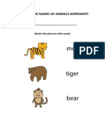 Learning The Names of Animals Worksheet