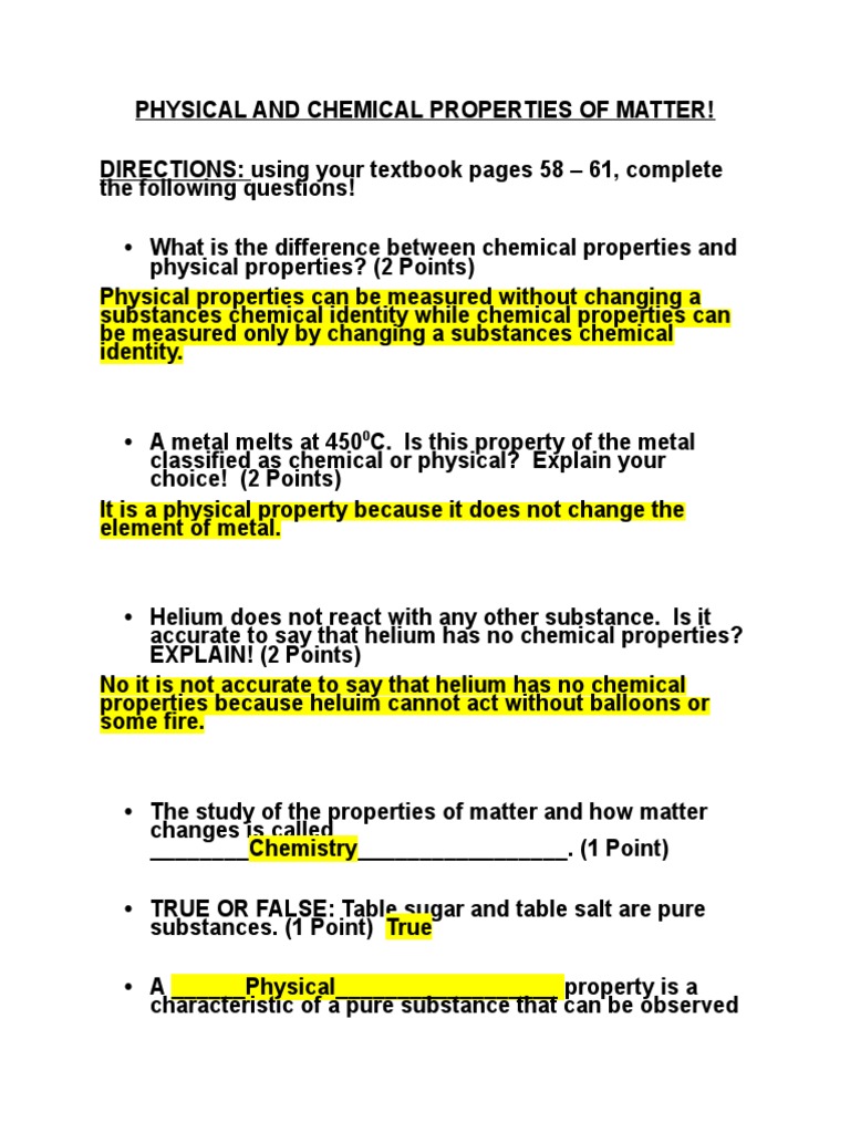 Properties of Matter: Physical vs Chemical | PDF