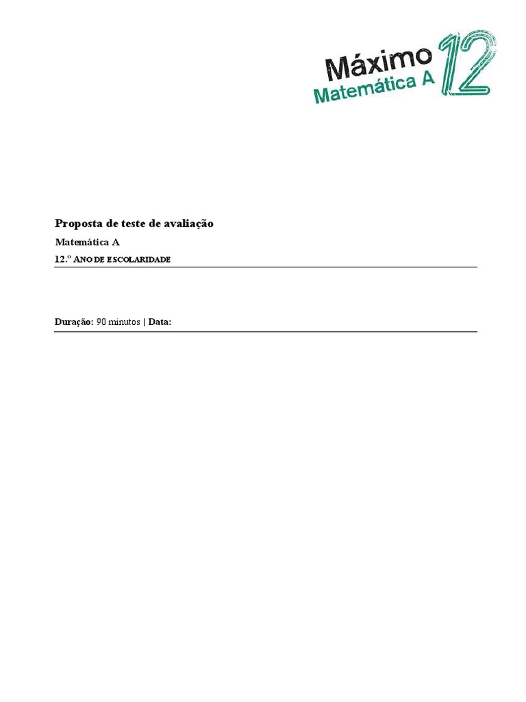 Teste de Matemática A 12º Ano | PDF | Números | Assíntota