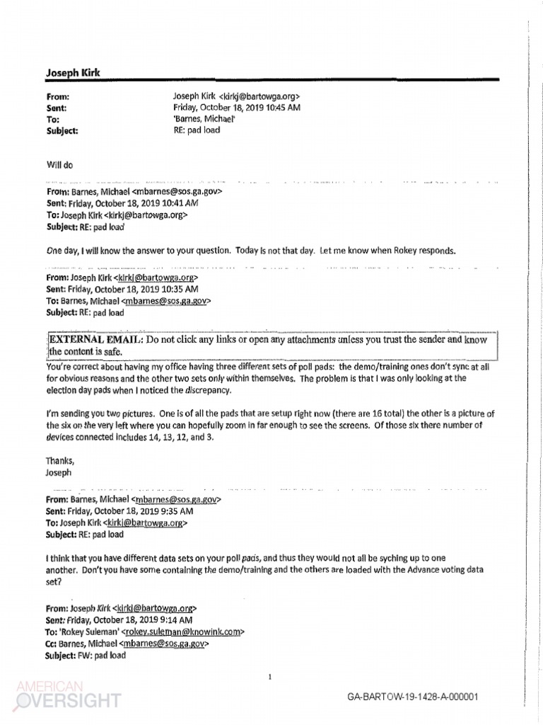 Bartow County Records of Emails Incident PDF Polling Place
