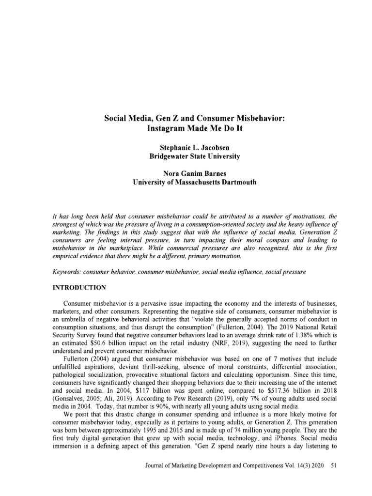 Social Media, Gen Z and Consumer Misbehavior Instagram Made Me Do It | PDF