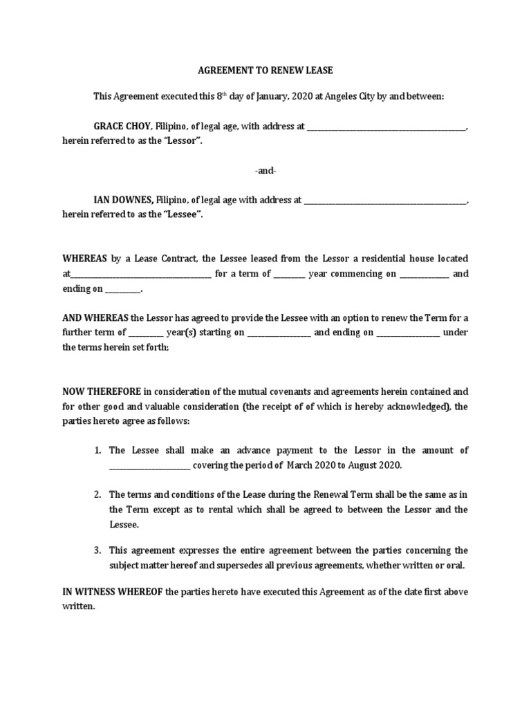 Agreement To Renew Lease PDF