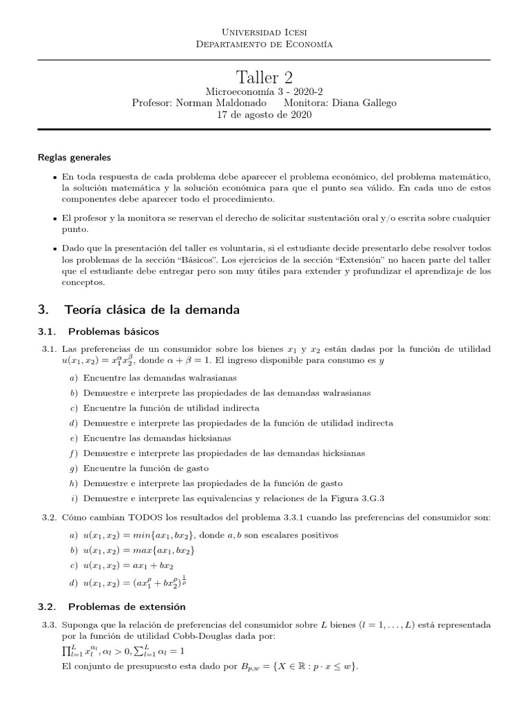 Taller 2 Micro | PDF | Microeconomía | Comportamiento del consumidor