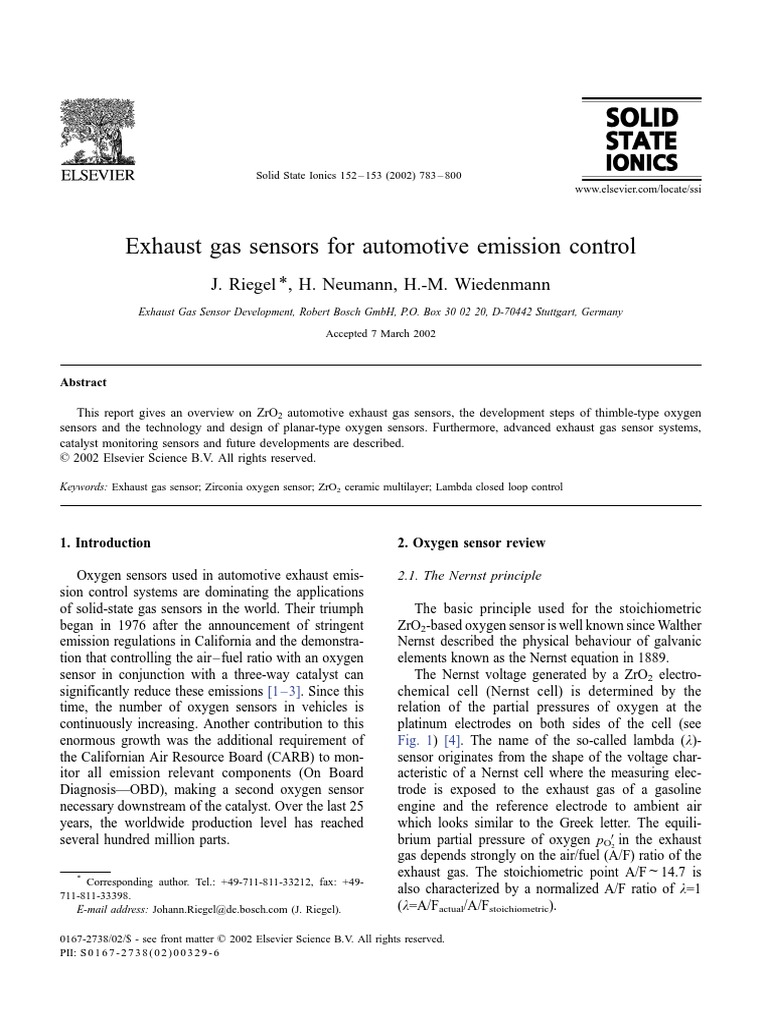 Exhaust Gas Sensors For Automotive Emission Control J. Riegel, H
