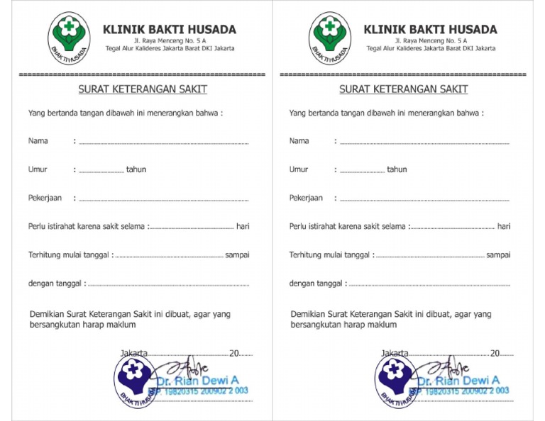 Contoh Surat Dokter Bakti Husada