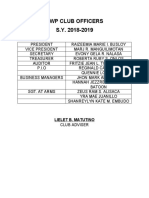 CWP Club Officers S.Y. 2018-2019: Lielet B. Matutino