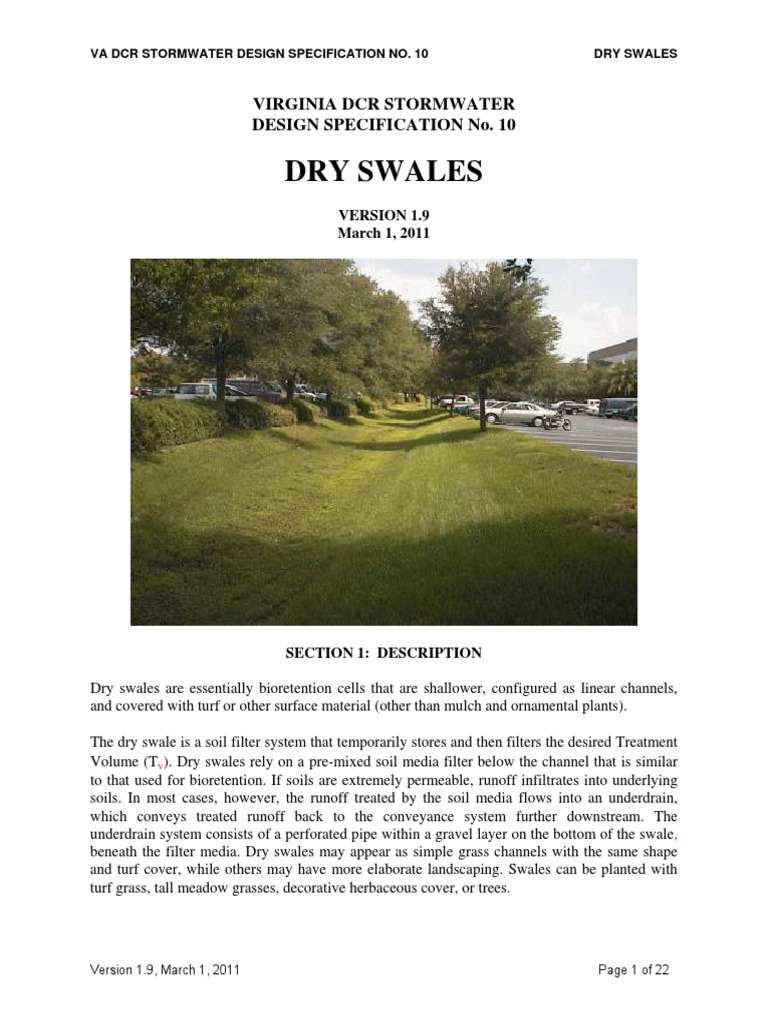 Virginia DCR Dry Swales Design Guide | PDF | Surface Runoff | Stormwater