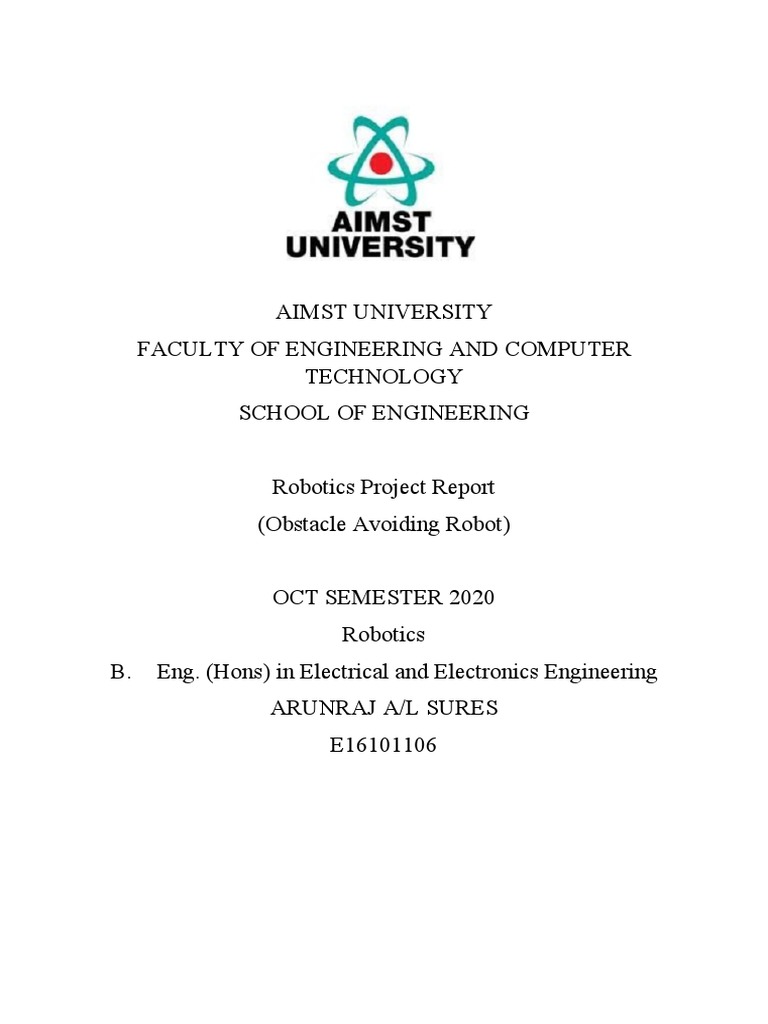 Project Report On Obstacle Avoiding Robot | PDF | Ultrasound | Arduino