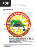 Learning Activity Sheet No. 2: Learning Area - Grade Level: Date: I. Introductory Concept